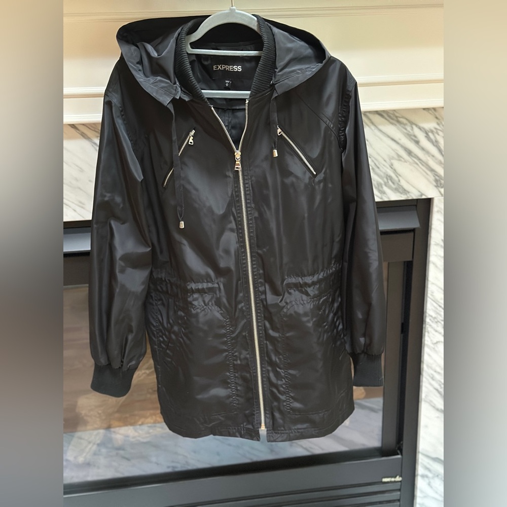Express Black Hooded Zip-Up Rain Jacket